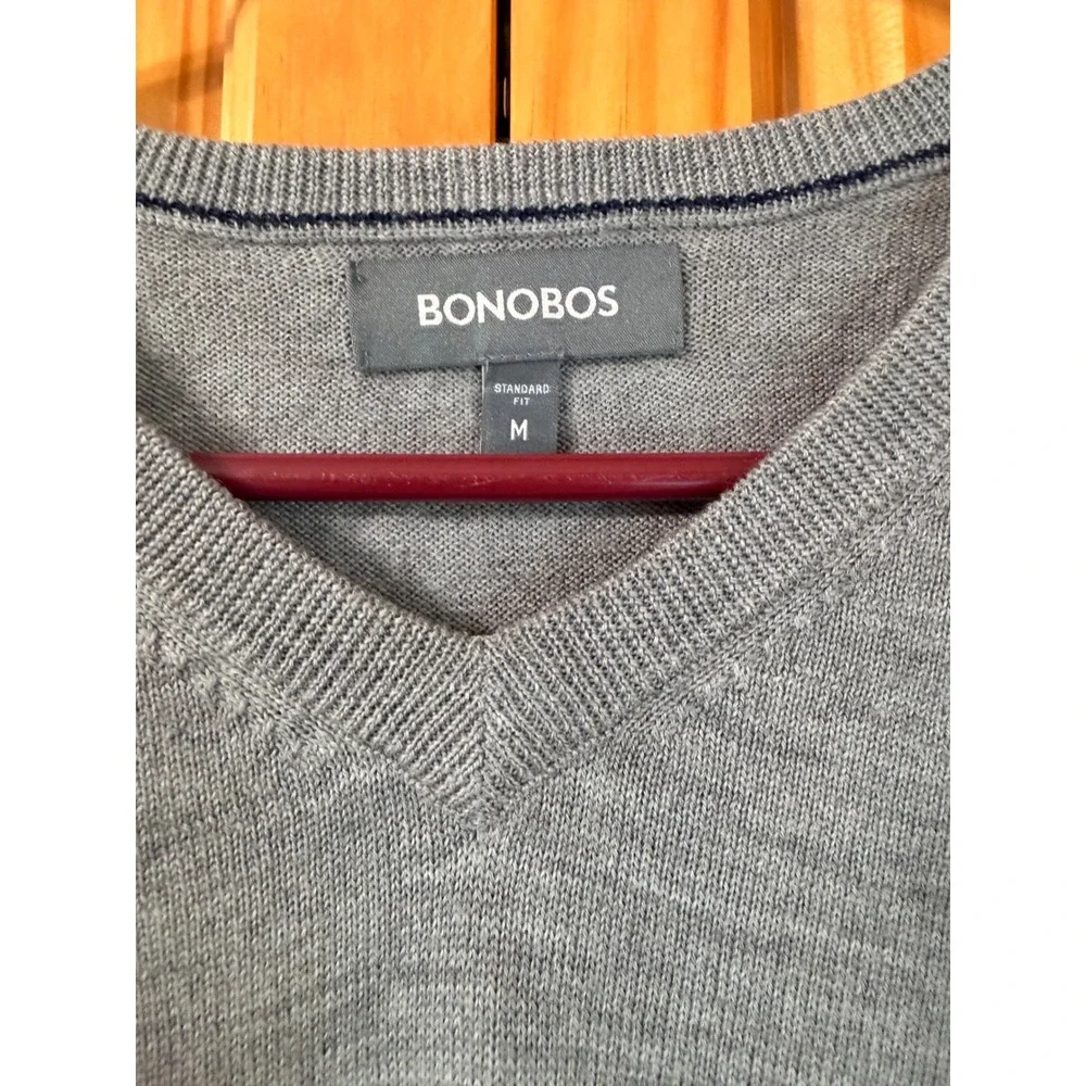 Bonobos Extra Fine Merino Wool V-Neck Sweater Medium Gray Heather Lightweight